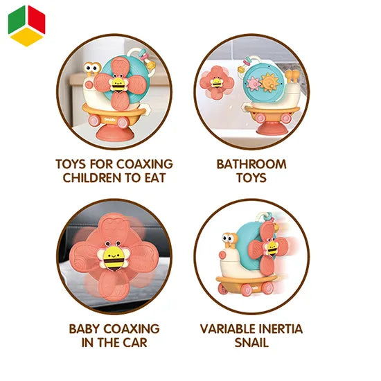 Suction toy for baby Cartoon snail sensory toy for babies 2 in 1 pull back car bath toy
