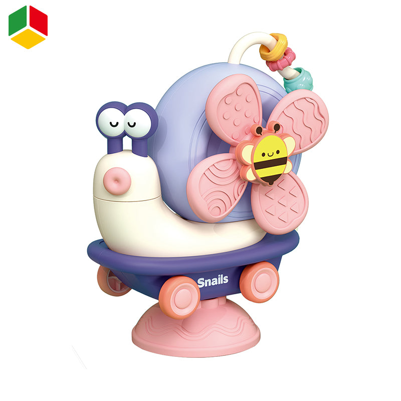 Suction toy for baby Cartoon snail sensory toy for babies 2 in 1 pull back car bath toy