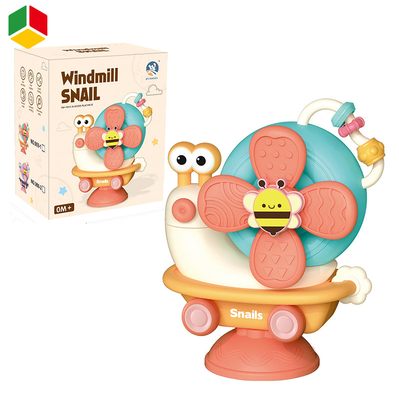 Suction toy for baby Cartoon snail sensory toy for babies 2 in 1 pull back car bath toy