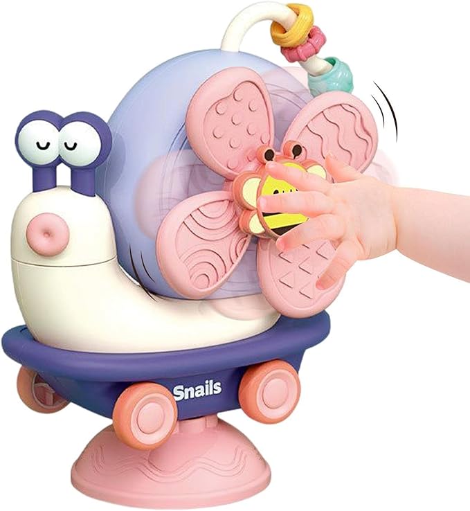 Suction toy for baby Cartoon snail sensory toy for babies 2 in 1 pull back car bath toy