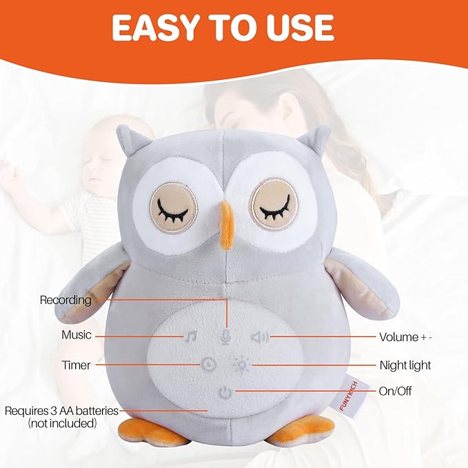 Sleep Aid Baby Owl Plush Music Box White Noise Otter with Recording Function