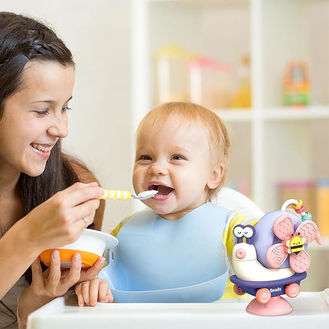Suction toy for baby Cartoon snail sensory toy for babies 2 in 1 pull back car bath toy