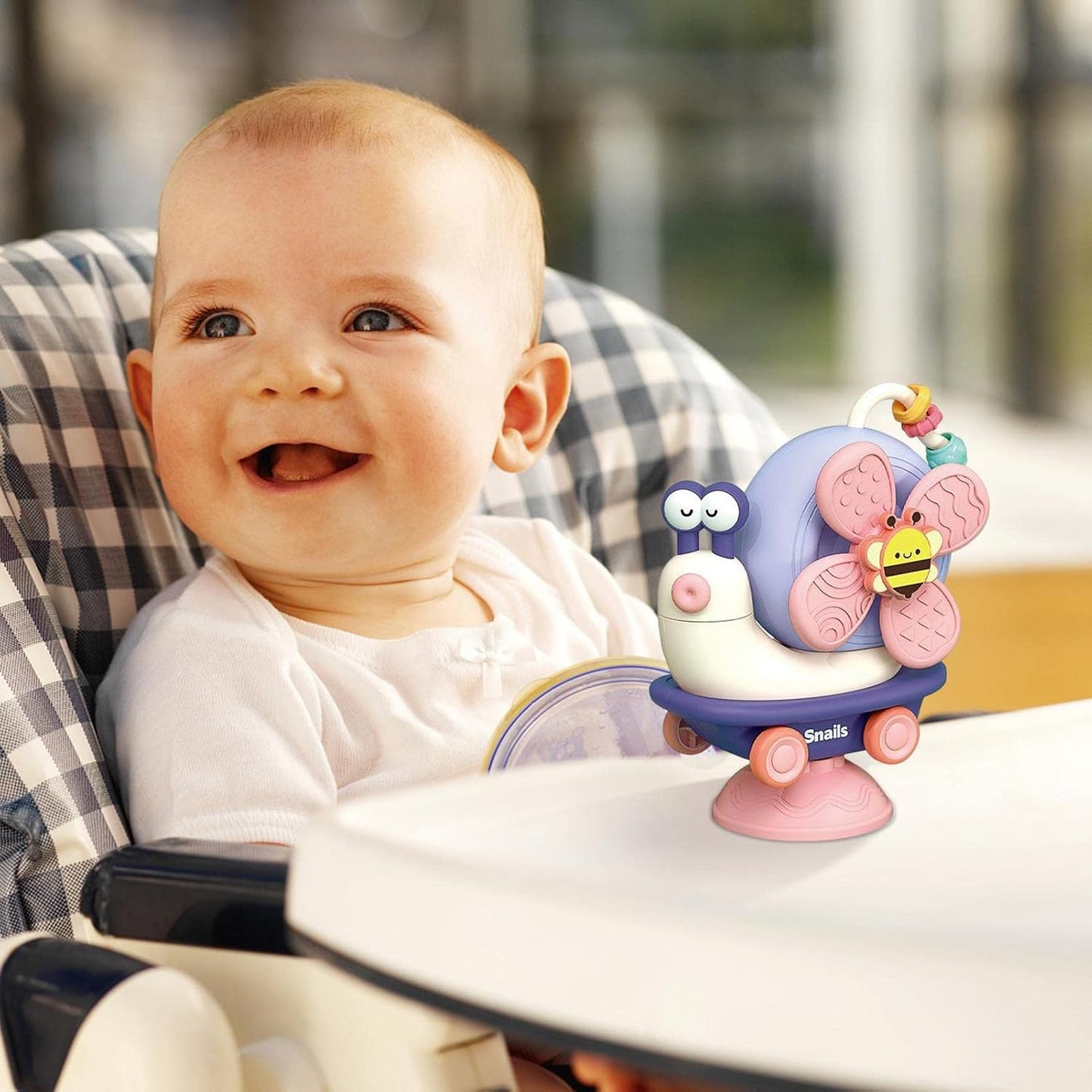 Suction toy for baby Cartoon snail sensory toy for babies 2 in 1 pull back car bath toy