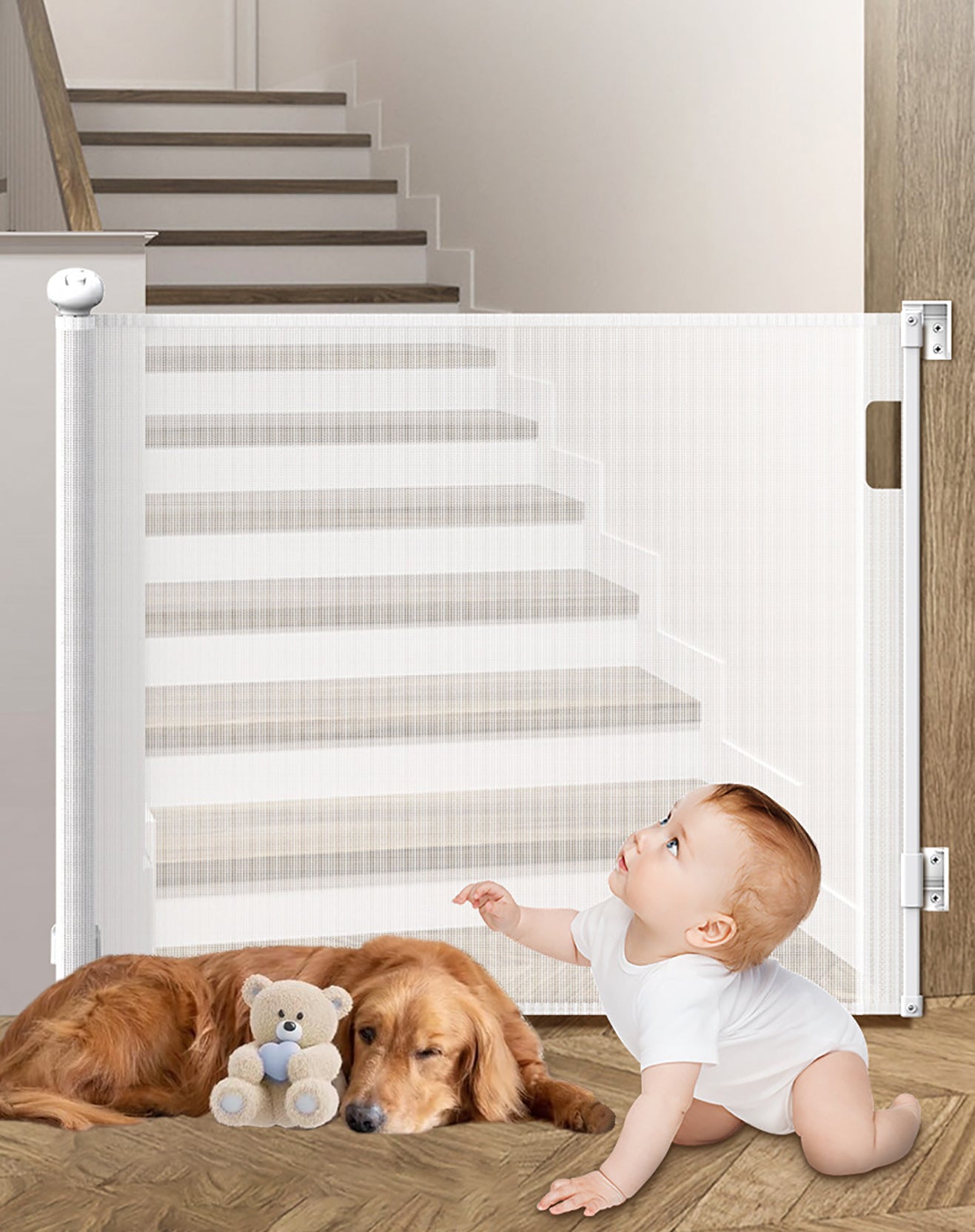 Retractable Gate Fence No Punch Pet Gate Fence Anti Cat Fence Indoor Stairway Children's Fence