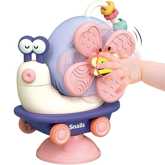 Suction toy for baby Cartoon snail sensory toy for babies 2 in 1 pull back car bath toy